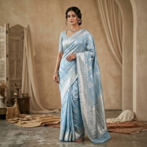 Matsya Blue Chanderi Saree
