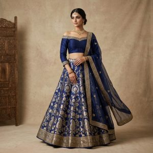 Neelambari Indigo Brocade Lehenga