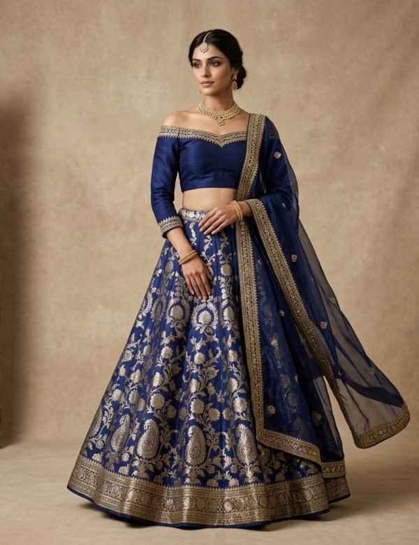 Neelambari Indigo Brocade Lehenga